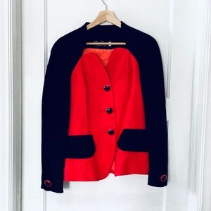 Vintage PSI Couture Red Black 100% Wool Jacket Blazer Women’s 12 Union Made USA